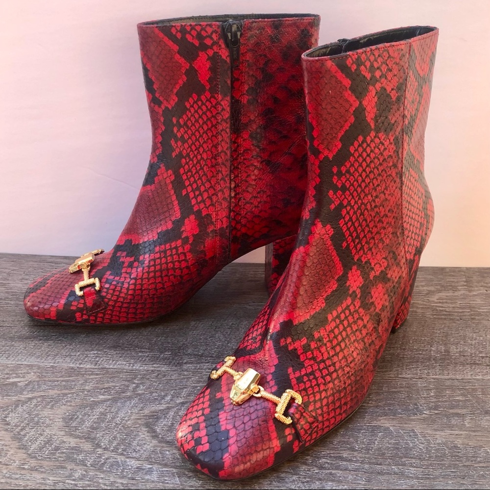 Cavalli Class Red Python Block Heel Boots - image 4
